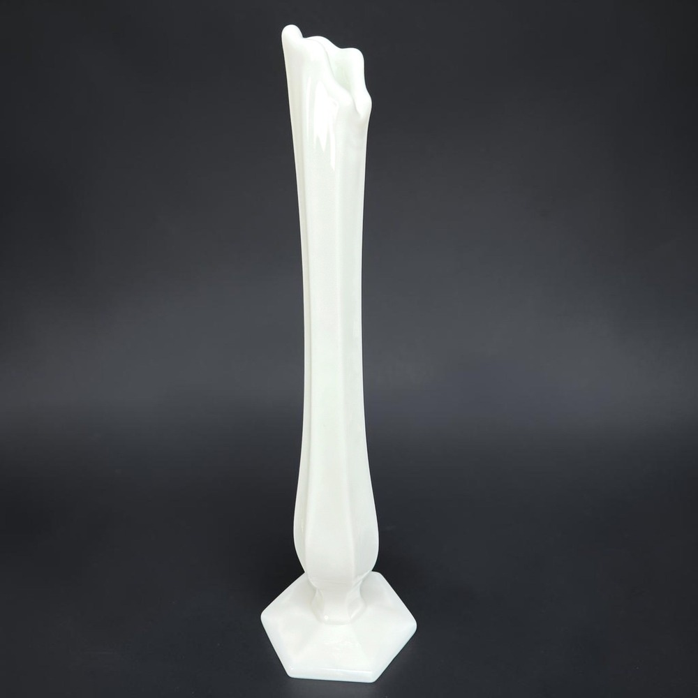 Westmoreland White Milk Glass Swung Vase 10 Inch Hexagon Base Vintage Decor